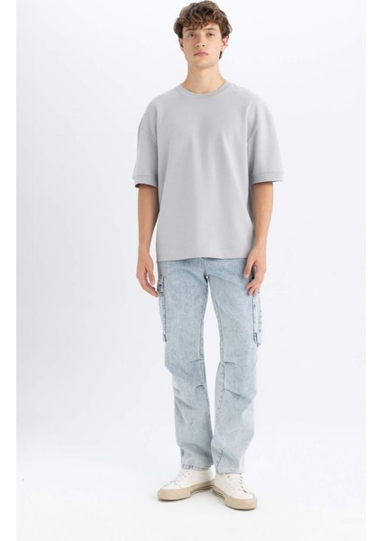 Loose Fit Bisiklet Yaka Kısa Kollu Ağır Kumaş Basic Düz Tişört