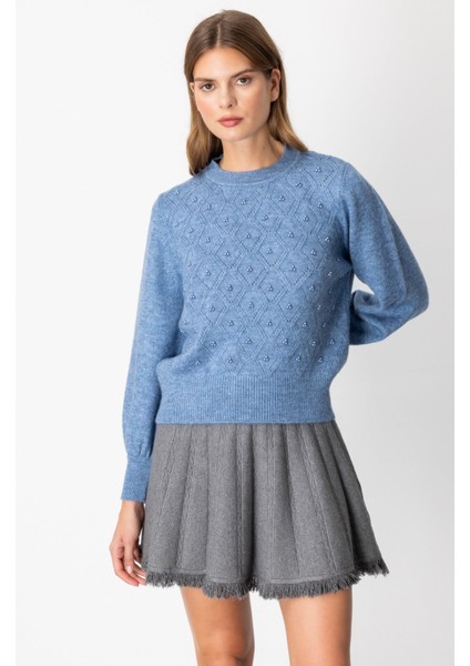 Kadın Sim Detaylı Incili Kazak 63316 Mavi fiyatları