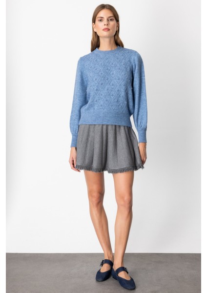 Kadın Sim Detaylı Incili Kazak 63316 Mavi modelleri