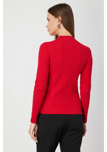 Kadın Sıfır Yaka Örgü Desenli Triko Kazak 69314 Kırmızı fırsatları