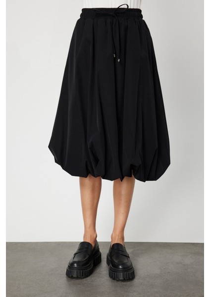 Kadın Paraşüt Kumaş Midi Balon Etek 64211 Siyah modelleri