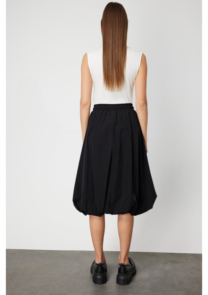 Kadın Paraşüt Kumaş Midi Balon Etek 64211 Siyah fırsatları
