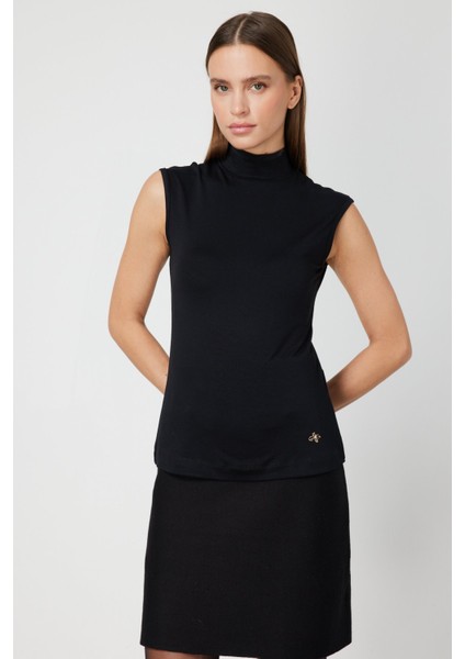 Kadın Dik Yaka Kolsuz Basic Bluz 61432 Siyah