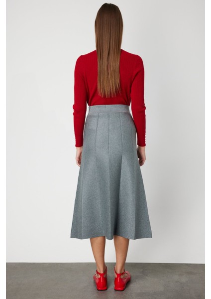 Kadın Pileli Midi Triko Etek 65210 Gri fırsatları