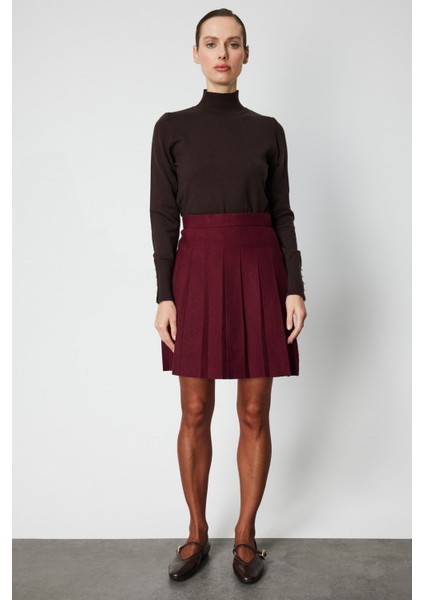 Kadın Pileli Mini Triko Etek 69202 Bordo fiyatları