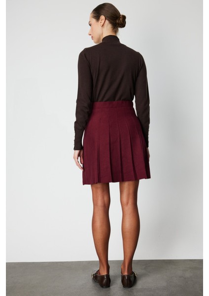 Kadın Pileli Mini Triko Etek 69202 Bordo fırsatları