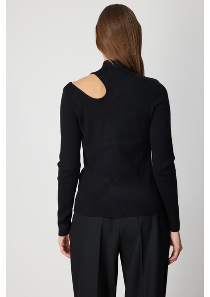 Kadın Omzu Açık Taş Detaylı Triko Kazak 60309 Siyah fırsatları