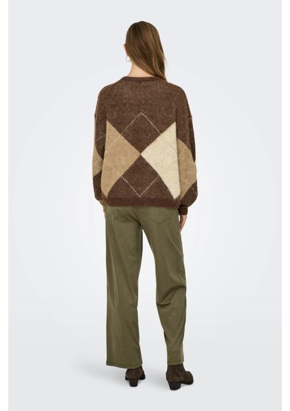 Kadın Onlnoeme Desenli Bisiklet Yaka Yünlü Kazak 15353226 Kahverengi indirimleri