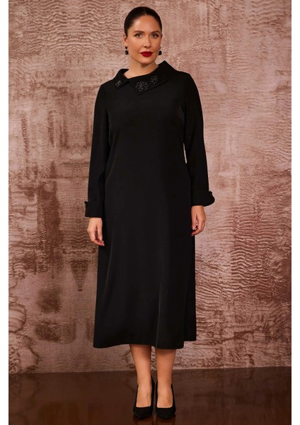Kadın Büyük Beden Dikiş Desenli Tunik 4006 Siyah
