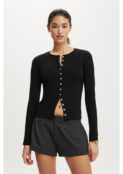 Siyah Slim Fit Düğmeli Kadın Hırka MG2580