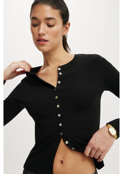 Siyah Slim Fit Düğmeli Kadın Hırka MG2580 fırsatları