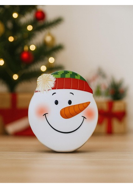 Yılbaşı Temalı Kardan Adam Figürlü Metal Kutu Hediye ve Saklama Kutusu 16 cm