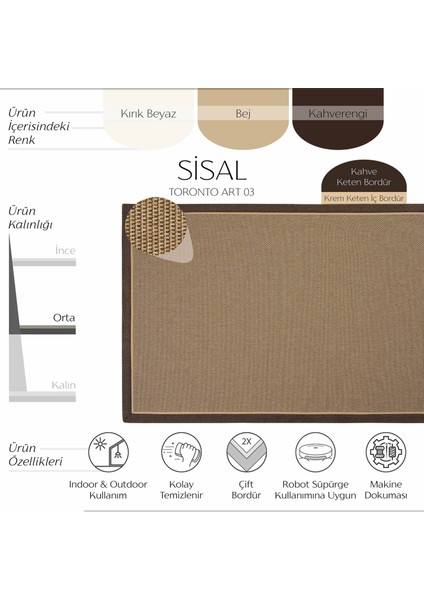 Toronto Art 03 Balkon Halı Hasır Doku Mutfak Halısı Çift Bordürlü Ithal Sisal Halı Yolluk fiyatları