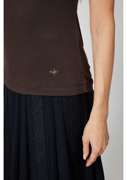 Kadın Dik Yaka Kolsuz Basic Bluz 61432 Kahverengi modelleri