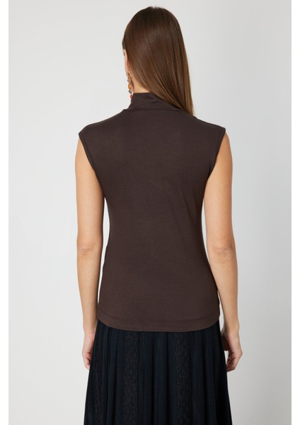 Kadın Dik Yaka Kolsuz Basic Bluz 61432 Kahverengi fırsatları