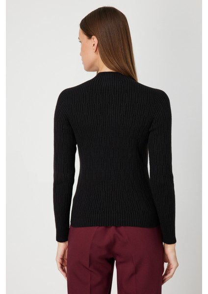 Kadın Sıfır Yaka Örgü Desenli Triko Kazak 69314 Siyah fırsatları