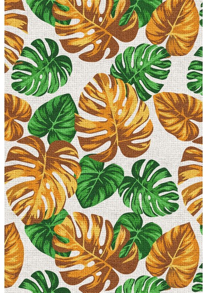 Modern Tropikal Yaprak Desenli Yıkanabilir Halı | Kaymaz Taban Salon Mutfak Halısı