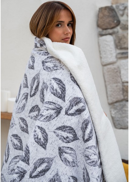 Flanel Sherpa Leaf Battaniye Çift Kişilik Antrasit 200X230CM modelleri
