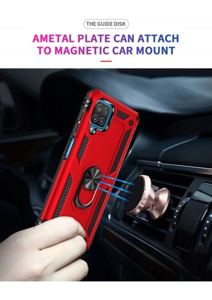 Buğz Samsung Galaxy A22 Kılıf Sofya Yüzüklü Silikon Kapak - Kırmızı