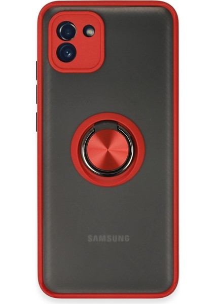 Buğz Samsung Galaxy A03 Kılıf Montreal Yüzüklü Silikon Kapak - Kırmızı