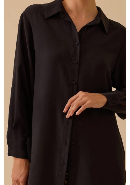 Kadın Gömlek Yaka Uzun Kollu Basic Tunik 1010 Siyah fırsatları