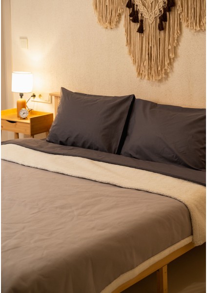 Flanel Sherpa Peter Battaniye Çift Kişilik Gri 200X230CM