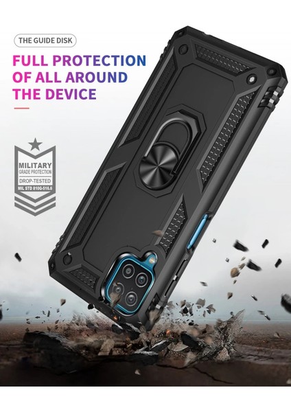 Buğz Samsung Galaxy A22 Kılıf Sofya Yüzüklü Silikon Kapak - Siyah