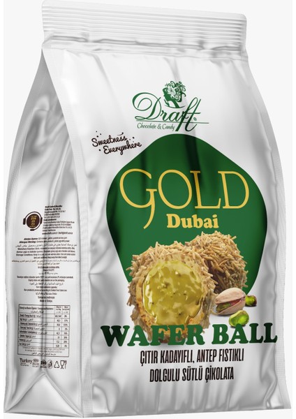 Draft Gold Çıtır Kadayıflı Antep Fıstıklı Dolgulu Sütlü Çikolata Kaplamalı Gofret 150GR
