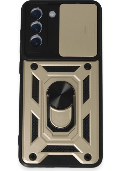 Buğz Samsung Galaxy S21 Fe Kılıf Pars Lens Yüzüklü Silikon - Gold