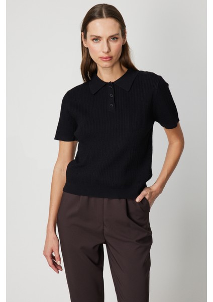Kadın Örgülü Kısa Kollu Triko Kazak 60314 Siyah fiyatları