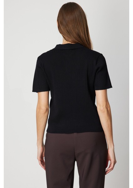 Kadın Örgülü Kısa Kollu Triko Kazak 60314 Siyah fırsatları
