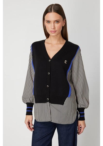 Kadın Mix Kumaş Gömlekli Bluz 66374 Siyah