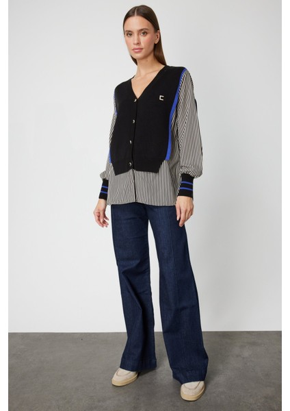 Kadın Mix Kumaş Gömlekli Bluz 66374 Siyah modelleri