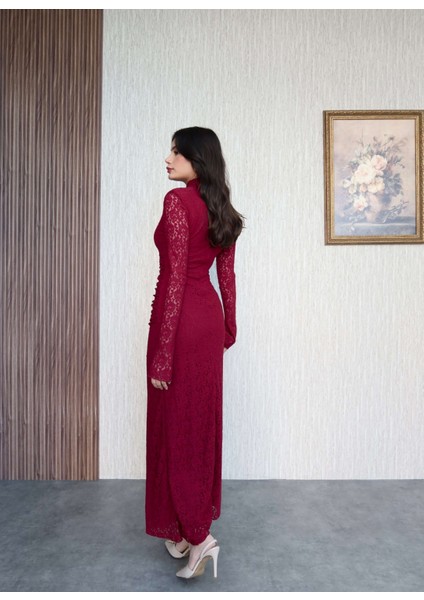 Dantelli Omuz Vatkalı Uzun Elbise indirimleri