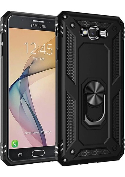 Buğz Samsung Galaxy J7 Kılıf Sofya Yüzüklü Silikon Kapak - Siyah