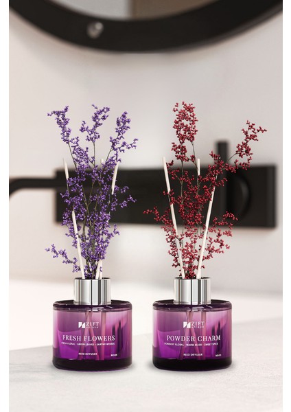 2 Adet Bambu Çubuklu Oda Kokusu - Dekoratif Çiçekli Banyo&tuvalet Parfümü