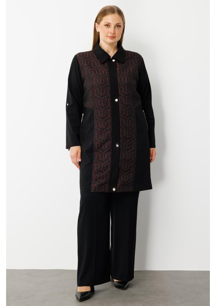 Moda Ilgi Kadın Büyük Beden Ön Kapama Çıtçıtlı Fermuarlı Gofre Kumaş Tunik 0017 Bordo fiyatları