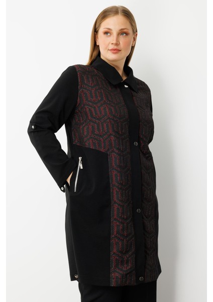 Moda Ilgi Kadın Büyük Beden Ön Kapama Çıtçıtlı Fermuarlı Gofre Kumaş Tunik 0017 Bordo modelleri