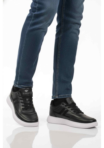 Siyah Beyaz Bağcıklı Erkek Casual Ayakkabı 128 Cilt M