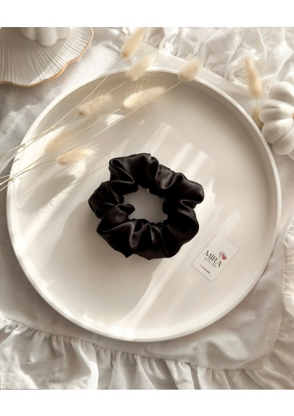 Çocuk Saten Toka - Sonsuz Siyah – Tekli Lüks Lastik Model Scrunchie