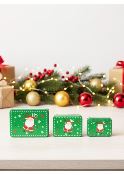 Yılbaşı Temalı Noel Baba Desenli Hediye ve Saklama Kutusu Seti 3'lü