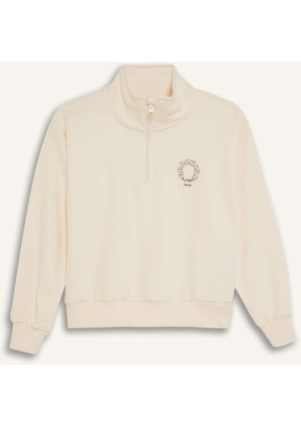 Kız Çocuk Relax Fit Dik Yaka Yarım Fermuarlı Baskılı Sweatshirt D0620A824AU