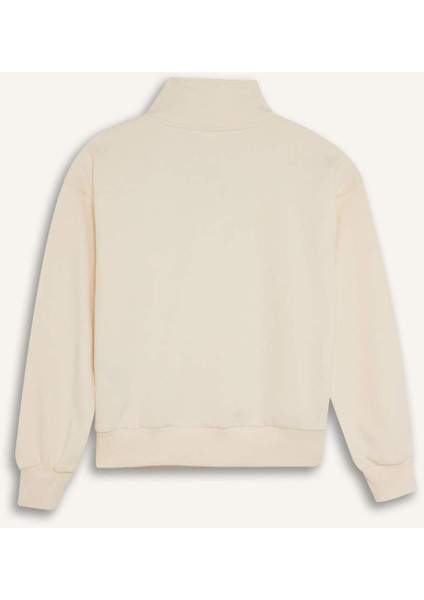 Kız Çocuk Relax Fit Dik Yaka Yarım Fermuarlı Baskılı Sweatshirt D0620A824AU