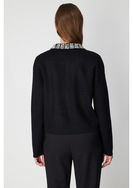 Kadın Yakası Taşlı Torba Cepli Hırka 60907 Siyah fırsatları