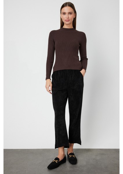 Kadın Sıfır Yaka Örgü Desenli Triko Kazak 69314 Kahverengi modelleri