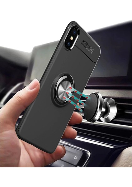 Buğz Iphone Xs Max Kılıf Range Yüzüklü Silikon - Siyah-Gold