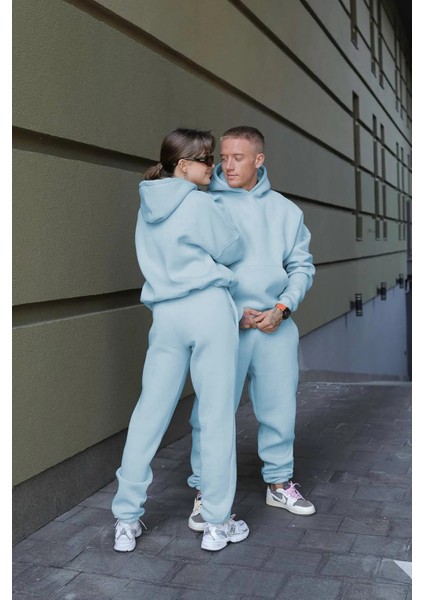 Kadın Erkek Çiftlere Özel 3 Iplik Kalın Oversize Kapüşonlu Eşofman Takımı – Tekli