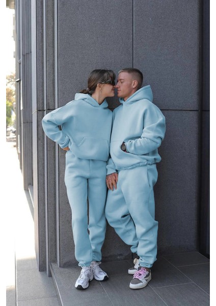 Kadın Erkek Çiftlere Özel 3 Iplik Kalın Oversize Kapüşonlu Eşofman Takımı – Tekli modelleri