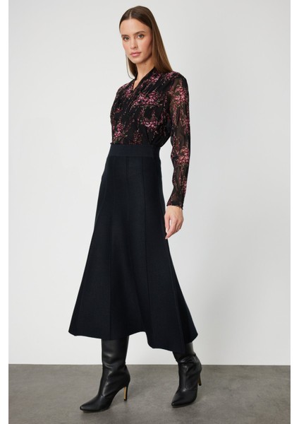 Kadın Pileli Midi Triko Etek 65210 Siyah fiyatları