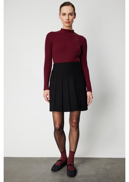 Kadın Pileli Mini Triko Etek 69202 Siyah